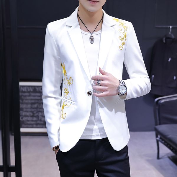 

2020 men's cultivate one's morality embroidered suits autumn handsome suit young fashion personality, White;black