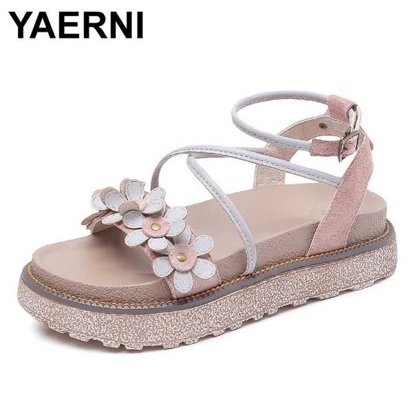 

yaerni leisure girl platform flower sandals ankle strap wedge casual daily sandals women 2020 seiwng designer shoes woman, Black