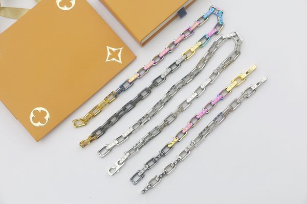 

europe america men titanium steel metal quenched engraved four leaf flower v initials 18k gold thick chain necklace bracelets jewelry sets, Silver