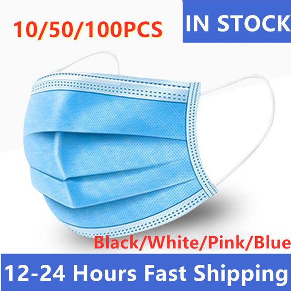 

10/50/100pcs mouth masks 3-layer anti-dust disposable mascarillas non woven meltblown cloth masks elastic ear loop face mask