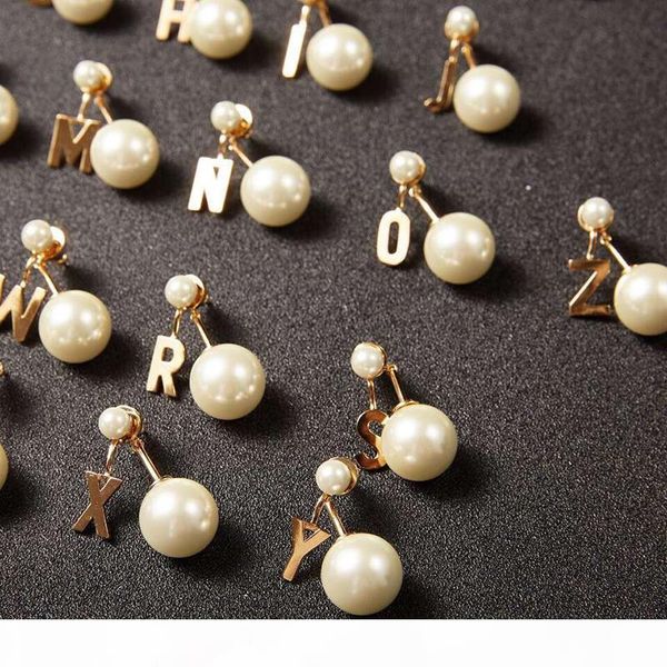 

brand fashion jewelry for women big pearl 26 letter earrings one pcs party jewelry hyperbole design earrings diy earrings j190721, Golden;silver