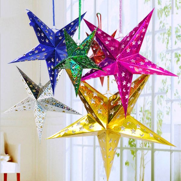 Papel Estrela Lanterna 3D Pentagrama Lampshade para Christmas Xmas Party Holloween Aniversário Home Suspensão Decorações Colorido 12