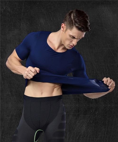 

mens short sleeve shirts boy bodybuilding compression base layer sport vest thermal under tees fitness tights m  xl, Gray;blue