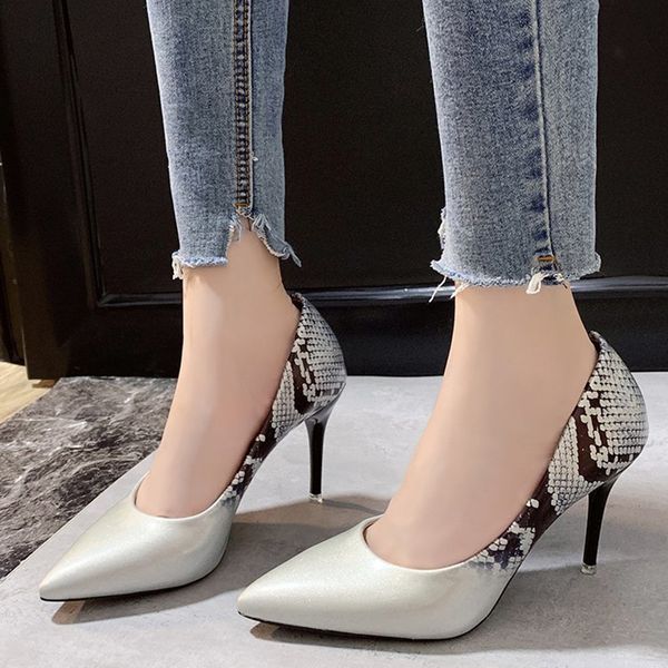 

dress shoes rimocy 2021 pointed toe high heels women stiletto snakeskin pu leather pumps woman shallow mouth banquet ladies, Black