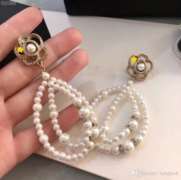 

2019 new double pearl big earrings female camellia pendant wild temperament ladies 925 silver trend earrings, Gray