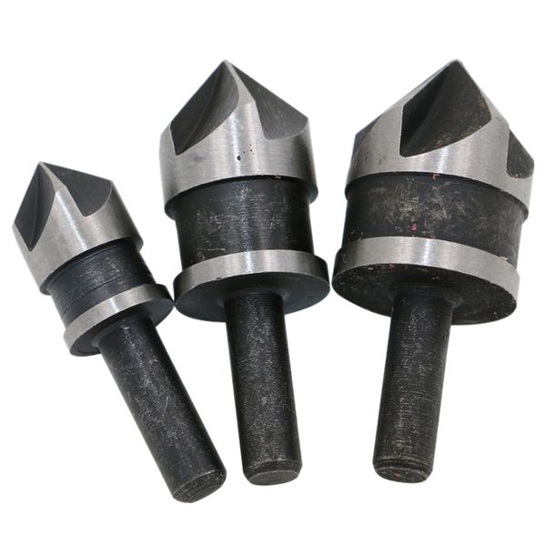 

3pcs 5 flute countersink drill bit set 90 degree chamfering cutter for wood metal 12/16/19mm debur tool set dt6
