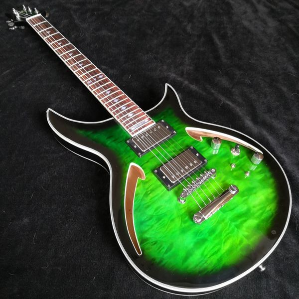 

custom made 6 strings green quilt maple electric guitar jazz hollow body guitar chrome hardware china jazz guitars