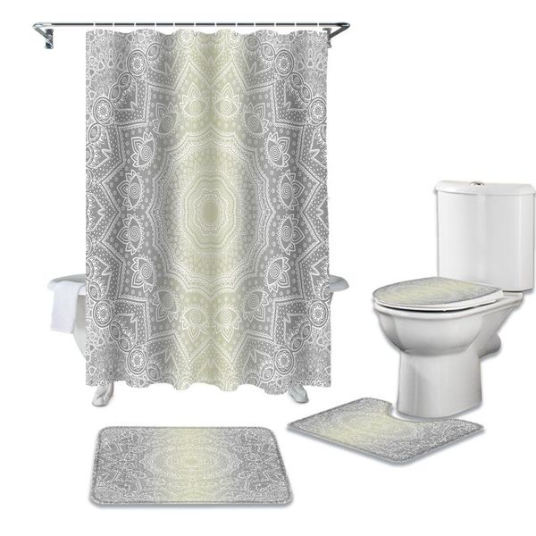 

shower curtains mandala pattern gradient curtain sets non-slip rugs toilet lid cover and bath mat bathroom set