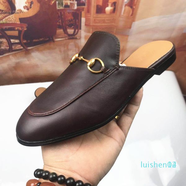 

horse buckle half slippers men's and women's shoes spring and autumn new joker metal buckle wearing flat baotou mueller shoes l14, Black