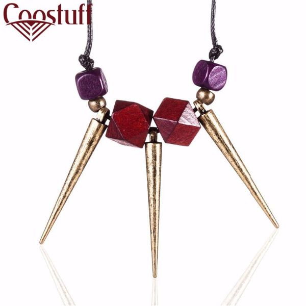 

choker necklaces statement necklaces & pendants wooden bead sharp studs pendant vintage jewelry long necklace for women collares, Silver