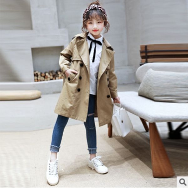 

girls fashion trench coat 2020 new spring/autumn children's medium-long section khaki colors girls windbreaker size4-14 ly256, Blue;gray