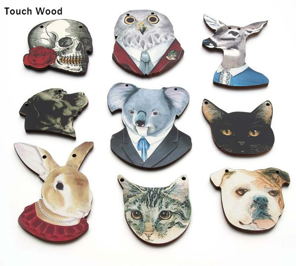 

wooden pendant animal necklace black dog, Silver