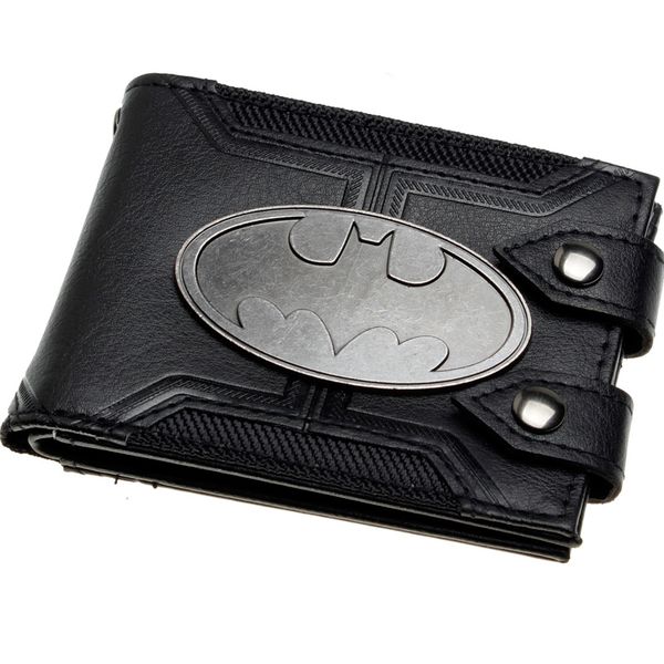 

batman black double hasp metal badge bi-fold men wallet women purse dft-1920