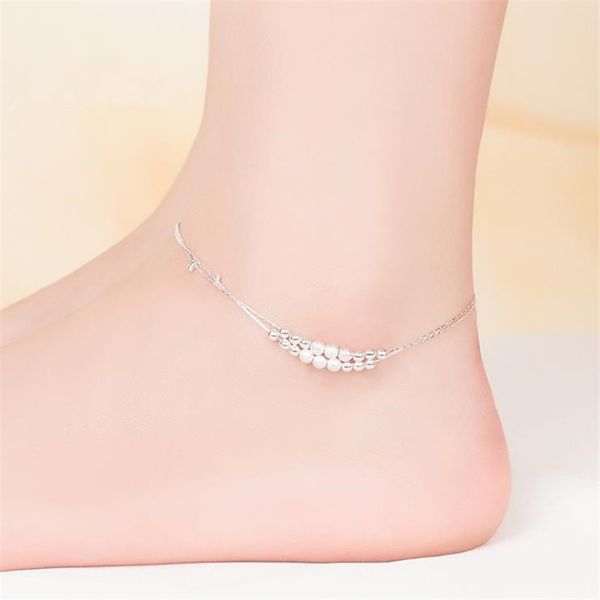 

kofsac 2020 new frosted round beads 925 sterling silver ankle chain simple fashion anklets for women jewelry girl gifts, Red;blue