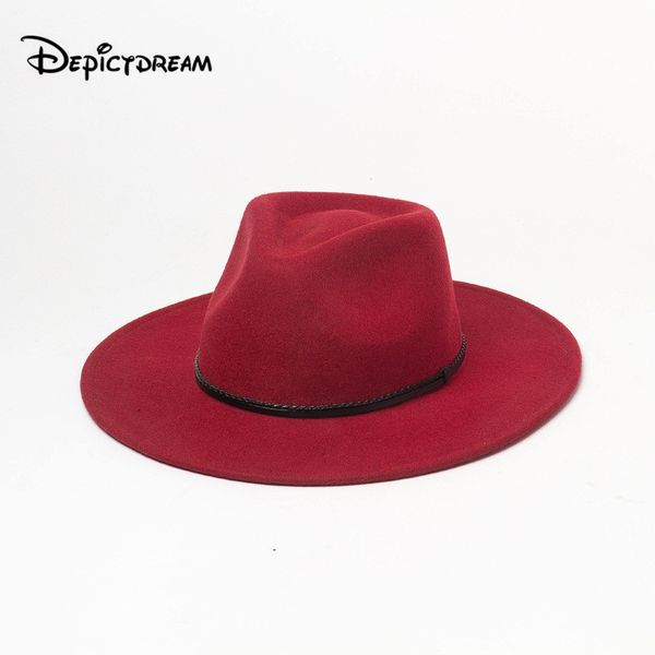 

wide brim hats brand winter autumn fashion leisure woven pu decoration wool women men ladies fedoras jazz hat, Blue;gray