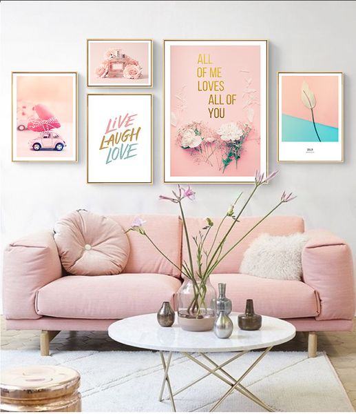 

nordic scandinavaian posters and prints pink flower bus quote wall decor wall art canvas paintings modern decoration home