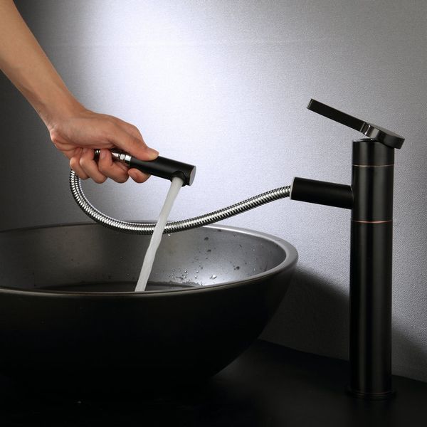 

bathroom sink faucets american-style black drawback basin cold and all copper european-style retractable shampoo faucet