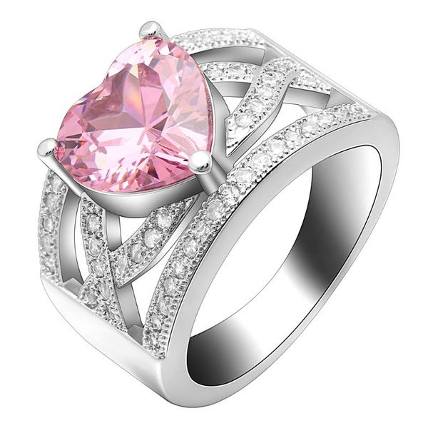 

hainon silver color engagement rings for women pink white zircon jewelry fashion women wedding ring size 5-10, Golden;silver