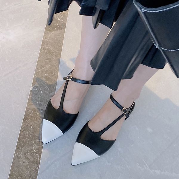 

women sandals women shoes woman 2020 new fashion spring summer mixed colors ladies pointed toe low heel elegant sandals female, Black