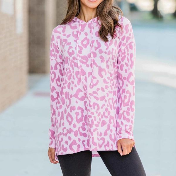 

leopard printed autumn casual loose long sleeved hooded pullover sweatshirts fashion women hoodies womens designer hoodies, Black