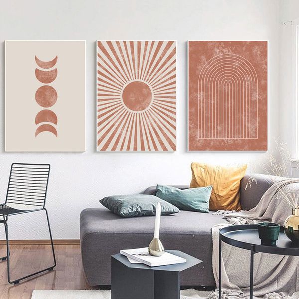 

abstract moon phases print painting sun illustration boho canvas art poster moon cycle line art neutral pictures home wall decor