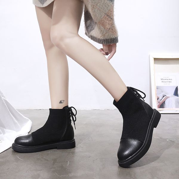 

brand women's shoes rubber boots booties ladies round toe boots-women low heels booties fashion rain rock mid calf 2020, Black