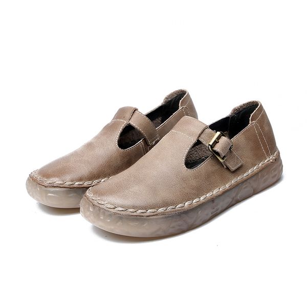 

dm454 2020 genuine leather for women flat shoes chaussures femme retro handmade slip on casual shoes women zapatos mujer, Black