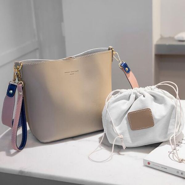 

stitching color women bag ladies shoulder bag contrast color bucket pu leather crossbody large capacity handbag