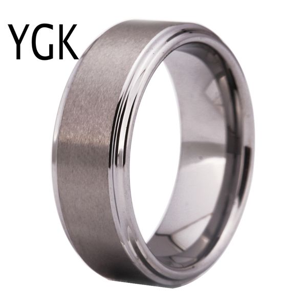 

ygk brand jewelry 8mm width silver color matte finished flat center tungsten ring with bright polished step edges for wedding, Golden;silver