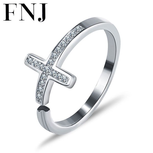 

fnj 100% 925 silver cross ring wedding simple cubic zircon adjustable size s925 sterling solid silver rings for women jewelry, Golden;silver