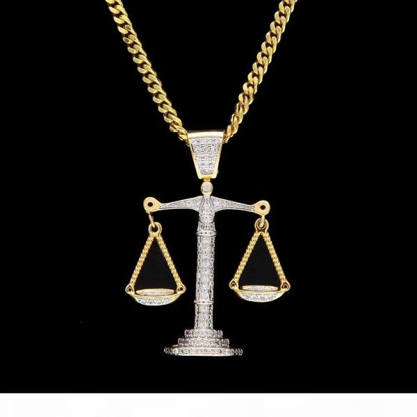 

iced out zircon balance libra scale pendant silver gold copper material mens hip hop pendant with cuban link chain necklaces
