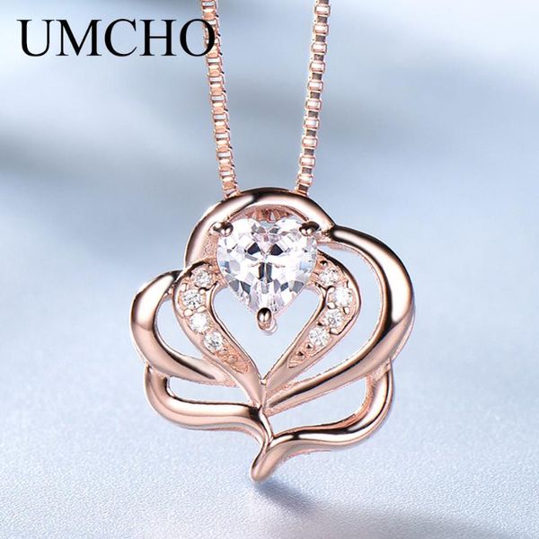 

umcho solid 925 sterling silver pendants necklaces for women rose pink morganite charm heart pendant for girl gift fine jewelry