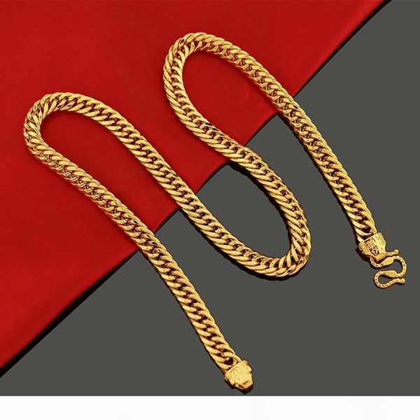 

10mm thick heavy tight necklace double curb chain 18k yellow gold filled hip hop mens necklace solid jewelry classic style, Silver