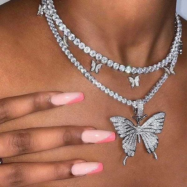 

2pcs/set women necklaces set exquisite crystal butterfly clavicle chain multilayer necklace bohemian dance party jewelry, Silver