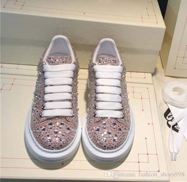 

new woman leather sneakers, breathable oversized studded with water drill sneakers multi color woman shoes size 34-41, Black