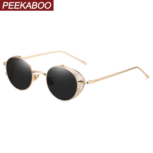 

peekaboo women retro steampunk sunglasses side shields gold metal men vintage round sun glasses for male hollow uv400 2020, White;black