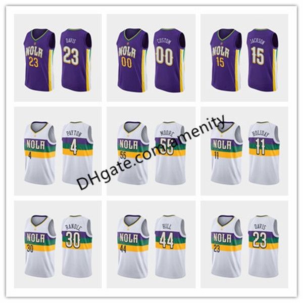 

custom men new orleans pelicans 11 holiday 23 davis 21 miller basketball jerseys jrue anthony darius purple city jersey, Black