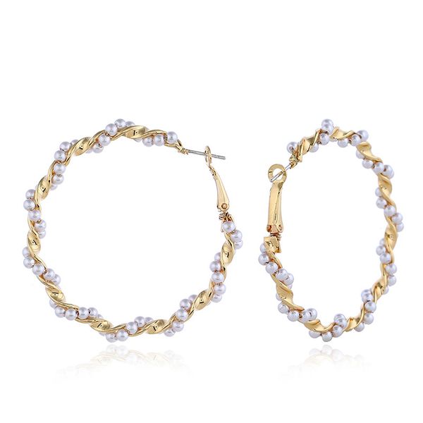 

european and american fashion ol wind baitao golden geometric round large earrings female exaggerated ruili pearl earrings