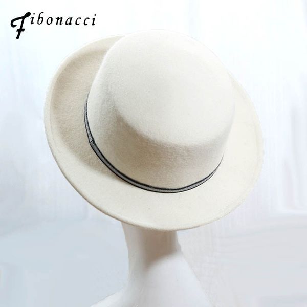 

fibonacci 2020 new brand quality fedora flat white wool felt hats ladies autumn winter vintage trilby men women hat, Blue;gray