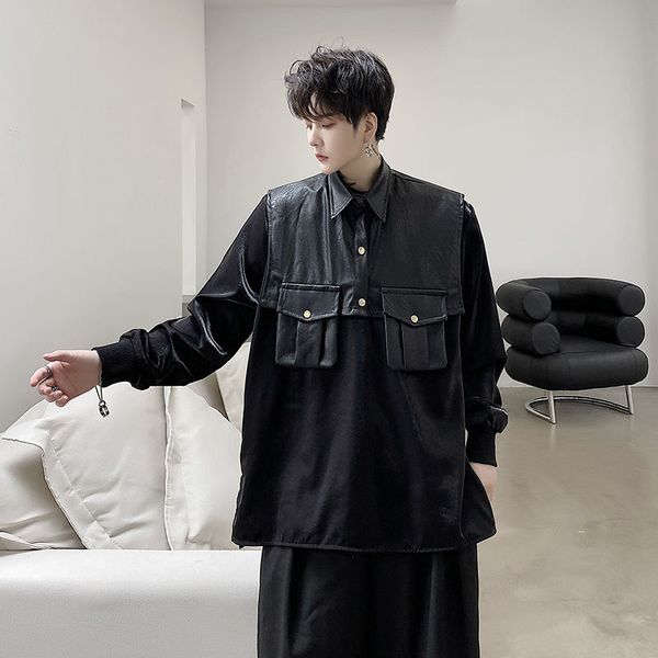

2020 autumn new men's design sense niche shirt personality real two-piece loose casual pullover -xl, White;black