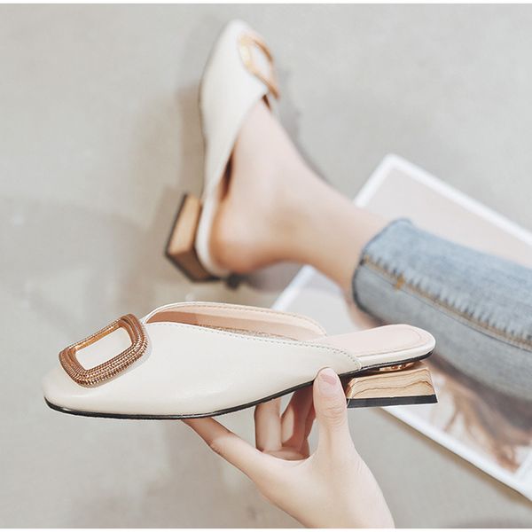 

dropshipping women summer slippers office lady slides female low heel sandals casual mules pu leather elegant woman shoes, Black