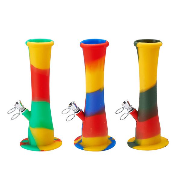 Silicone Bong com Metal Downstem difuso colorido portátil portátil Dobrável Dobrável Bongs 235 mm