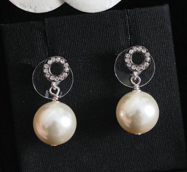 

have stamp fashion mini letter diamond pearl earrings aretes orecchini for women party wedding lovers gift jewelry engagement with box, Golden;silver