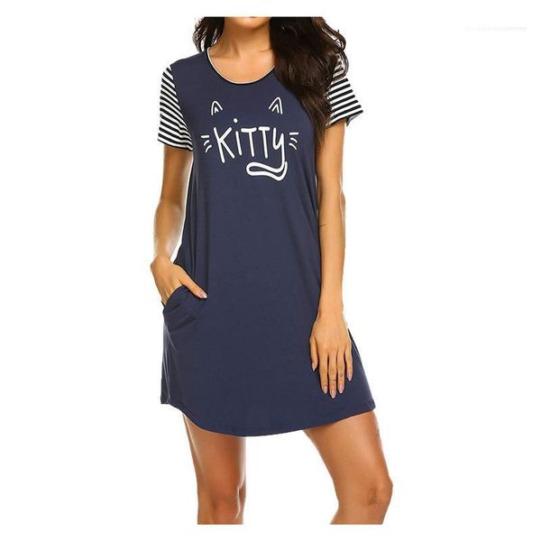

female clothing striped panelled womens designer pajamas loose crew neck sleepwear short sleeve letter print nightgowns, Black;red