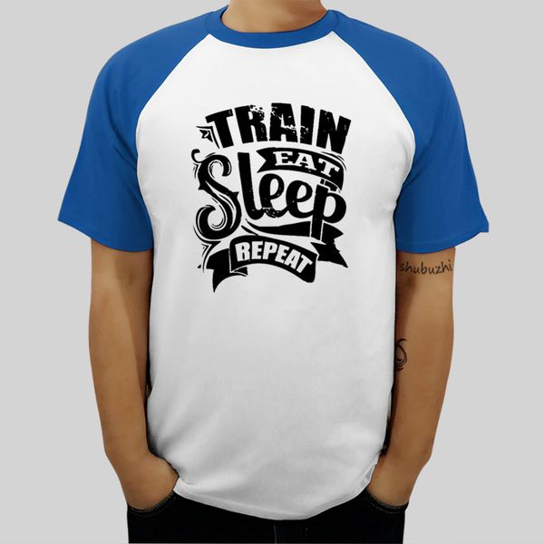 

mens raglan sleeve t-shirt cotton eat sleep train repeat men's t-shirt summer fashion ringer tee male tee-shirt