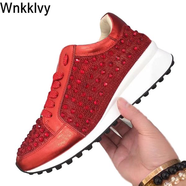 

thick bottom single shoes bling bling rhinestone crystal decor casual shoes air mesh height increasing sneakers tenis feminino, Black