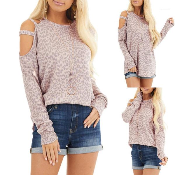 

clothes womens 2020 designer luxury tshirt long sleeve crew neck strapless leopard print tees woman, White