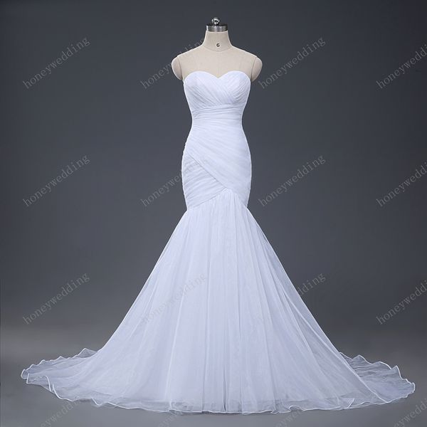 

stock mermaid wedding dresses 2017 strapless wedding gowns trumpet new design white ivory tulle bridal gowns bride dress