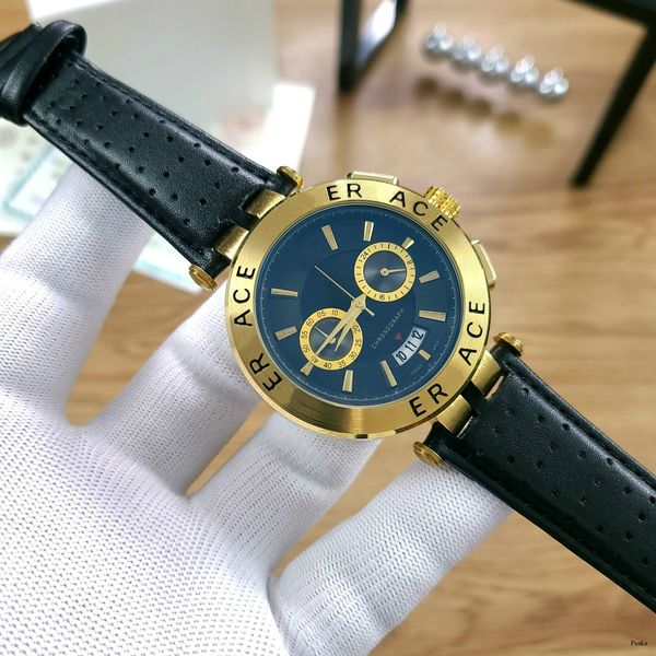 

men shiny gold quartz watch leather band fashion quality star style automatic date casual men watches all dial working chronograph, Slivery;brown