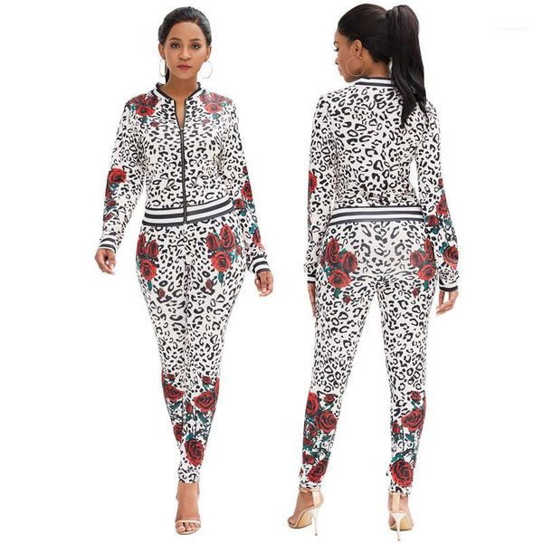

2 piece set luxury long sleeve cardigan two piece pants casual women autumn clothing women leopard, White